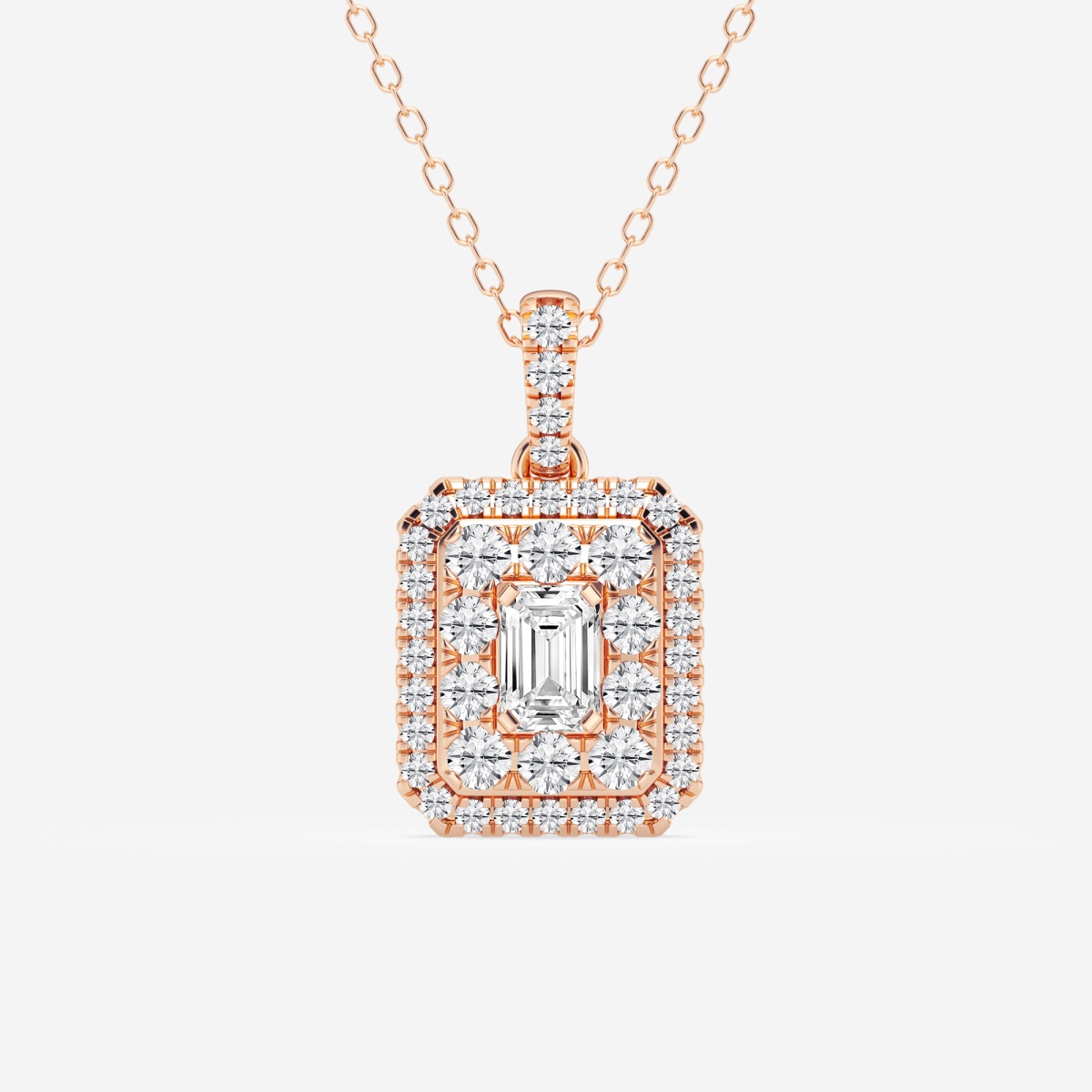 1 ctw Emerald Lab Grown Diamond Double Framed Fashion Pendant with Adjustable Chain