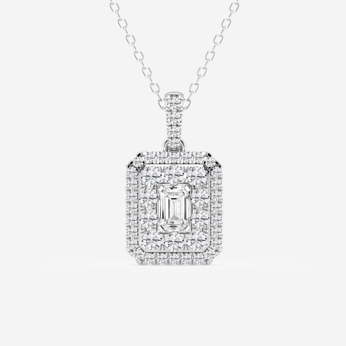 1 ctw Emerald Lab Grown Diamond Double Framed Fashion Pendant with Adjustable Chain