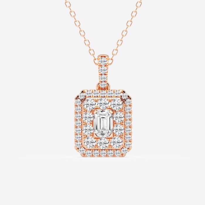 1 ctw Emerald Lab Grown Diamond Double Framed Fashion Pendant with Adjustable Chain