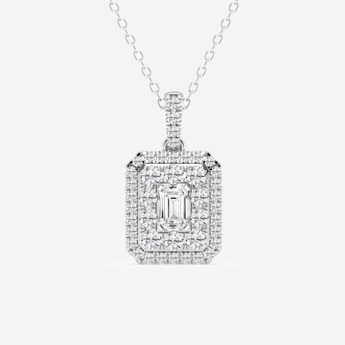 1 ctw Emerald Lab Grown Diamond Double Framed Fashion Pendant with Adjustable Chain