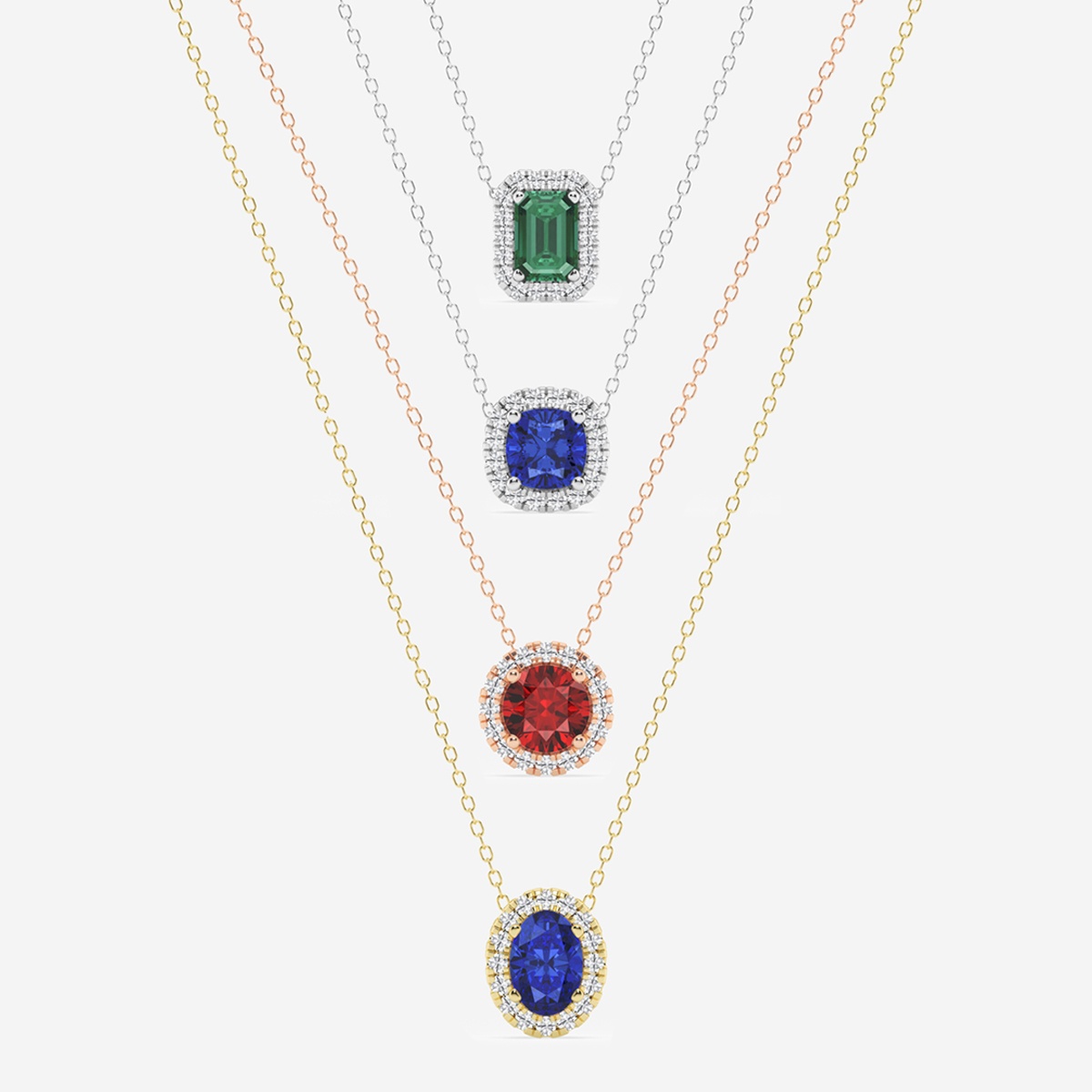 Additional Image 2 for  6.5 mm Round Created Sapphire and 1/5 ctw Round Lab Grown Diamond Halo Pendant with Adjustable Chain