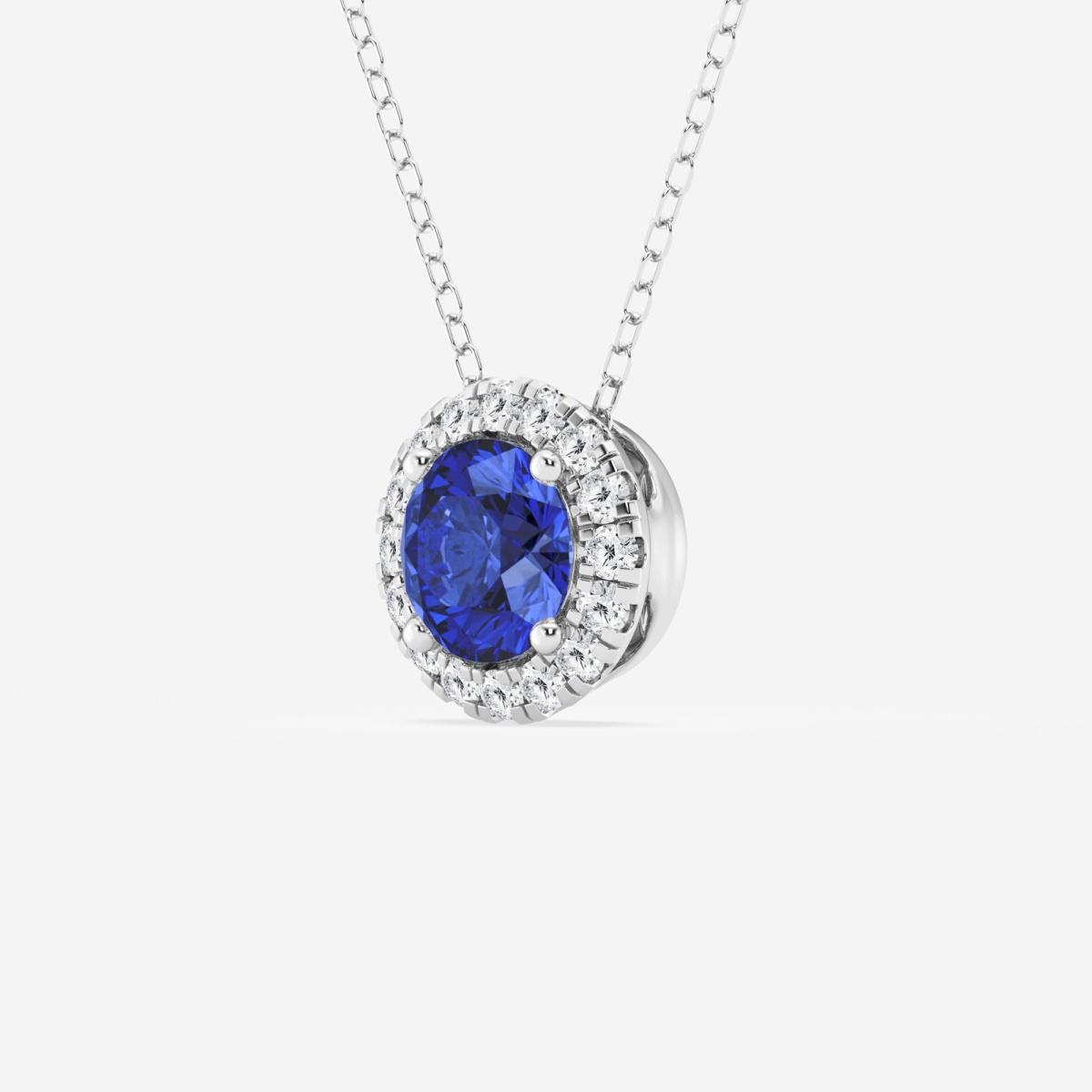 Additional Image 1 for  6.5 mm Round Created Sapphire and 1/5 ctw Round Lab Grown Diamond Halo Pendant with Adjustable Chain