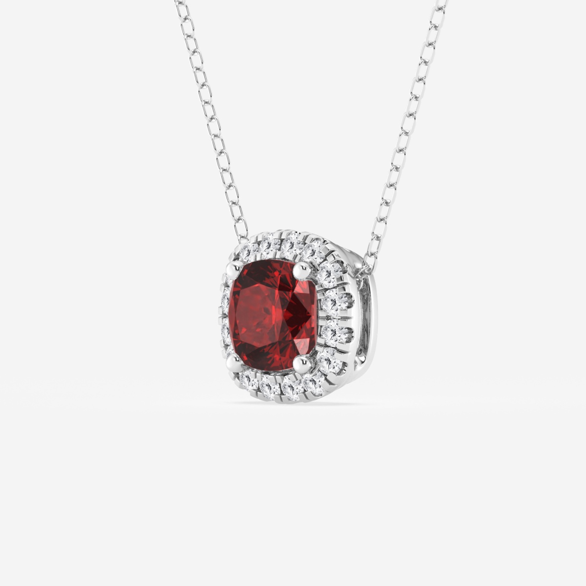 Additional Image 1 for  5.7x5.5 mm Cushion Cut Created Ruby and 1/5 ctw Round Lab Grown Diamond Halo Pendant with Adjustable Chain