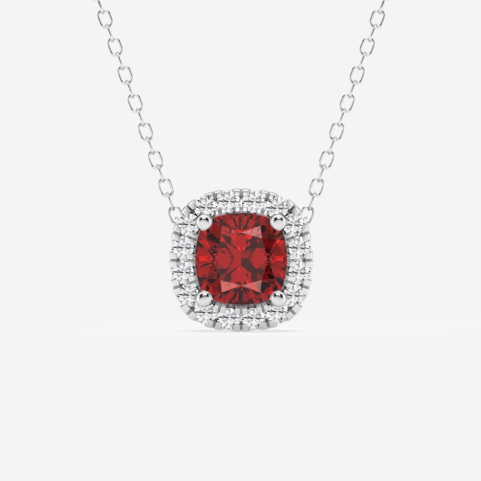 5.7x5.5 mm Cushion Cut Created Ruby and 1/5 ctw Round Lab Grown Diamond Halo Pendant with Adjustable Chain