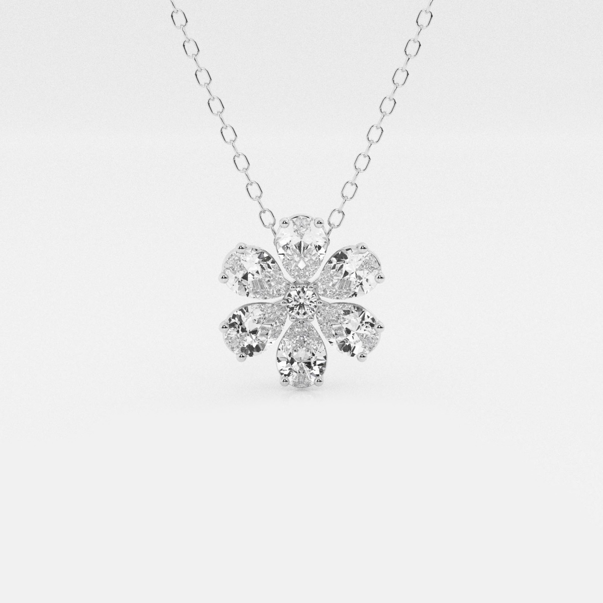 7/8 ctw Pear and Round Lab Grown Diamond Flower Fashion Pendant with Adjustable Chain