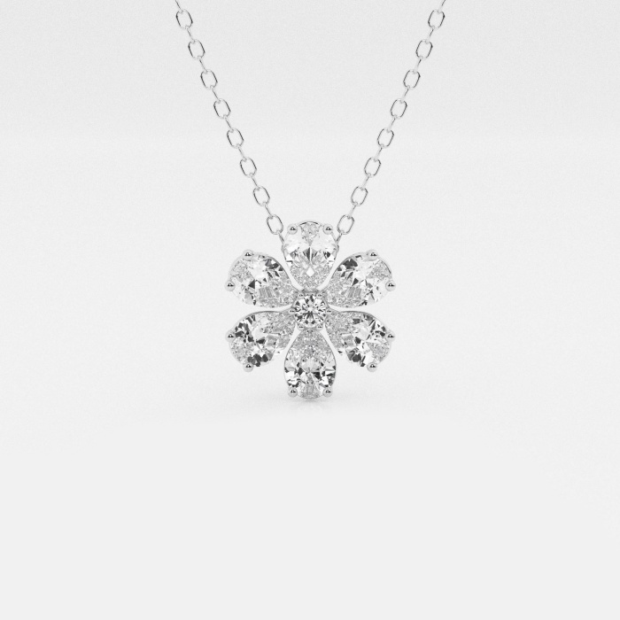 7/8 ctw Pear and Round Lab Grown Diamond Flower Fashion Pendant with Adjustable Chain