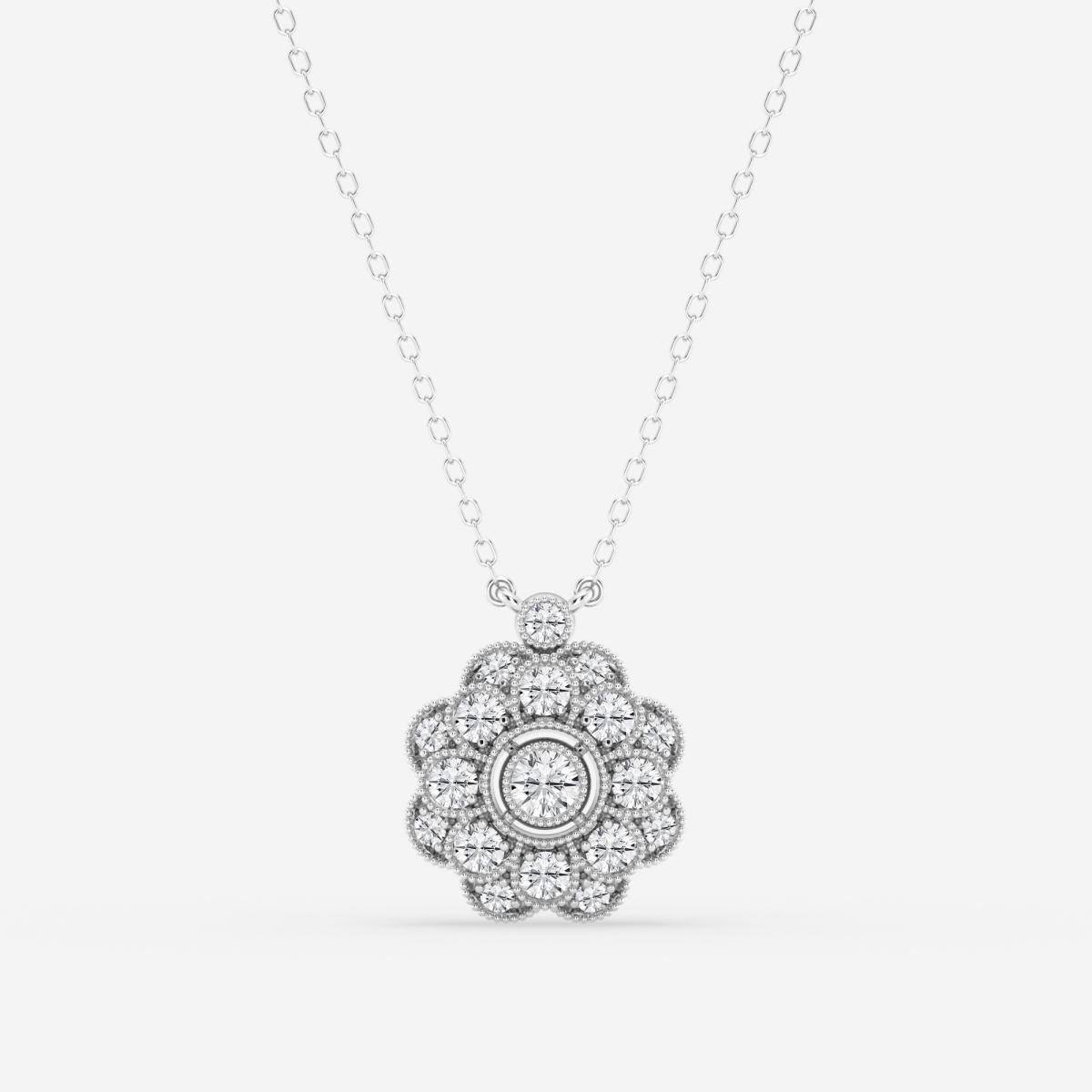 3/4 ctw Round Lab Grown Diamond Vintage Floral Milgrain Fashion Pendant