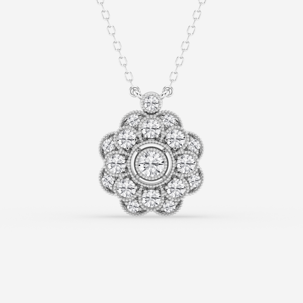3/4 ctw Round Lab Grown Diamond Vintage Floral Milgrain Fashion Pendant