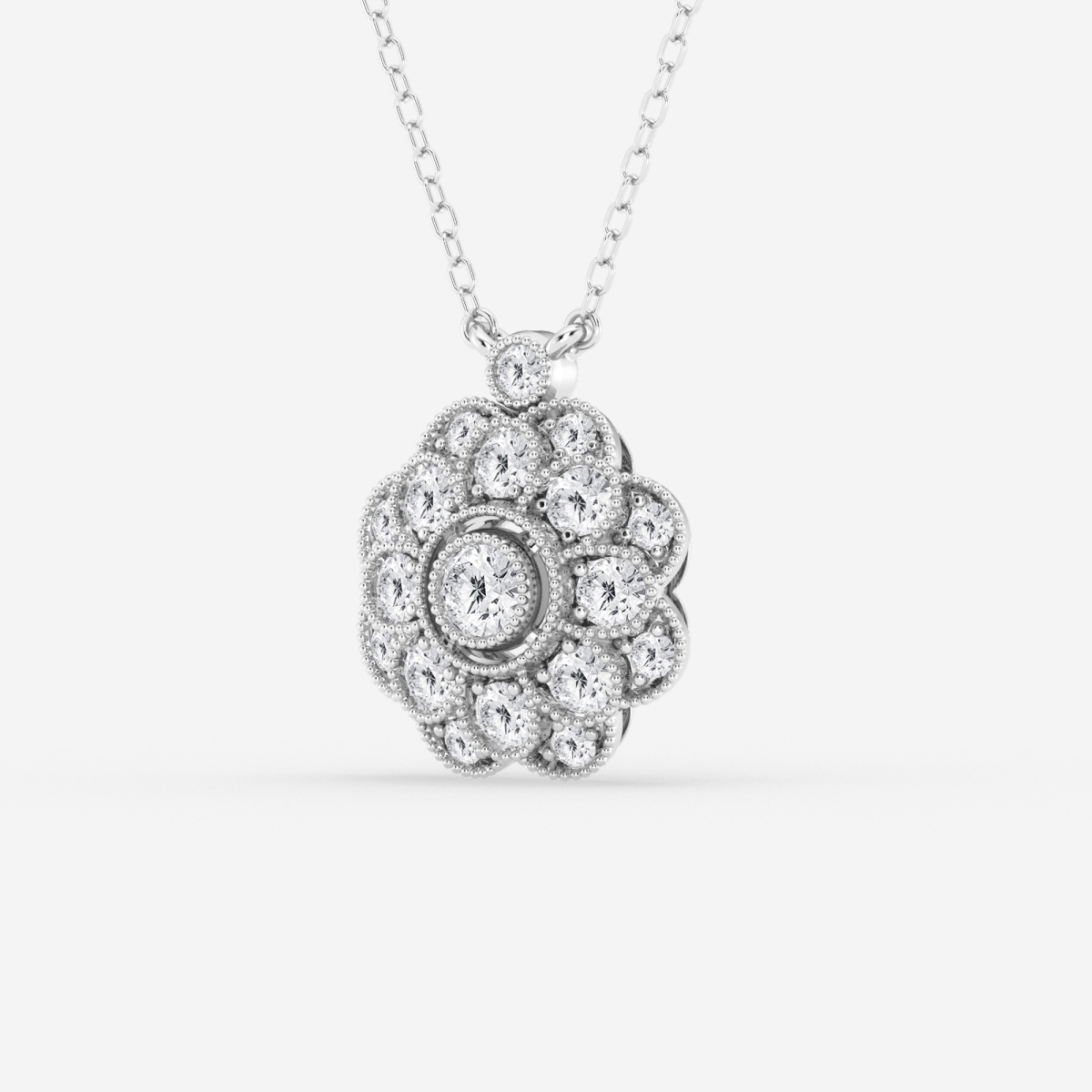 Additional Image 1 for  3/4 ctw Round Lab Grown Diamond Vintage Floral Milgrain Fashion Pendant