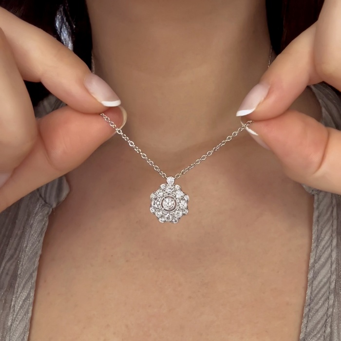 3/4 ctw Round Lab Grown Diamond Vintage Floral Milgrain Fashion Pendant