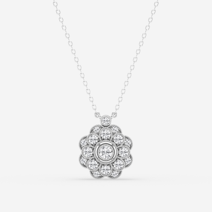 3/4 ctw Round Lab Grown Diamond Vintage Floral Milgrain Fashion Pendant
