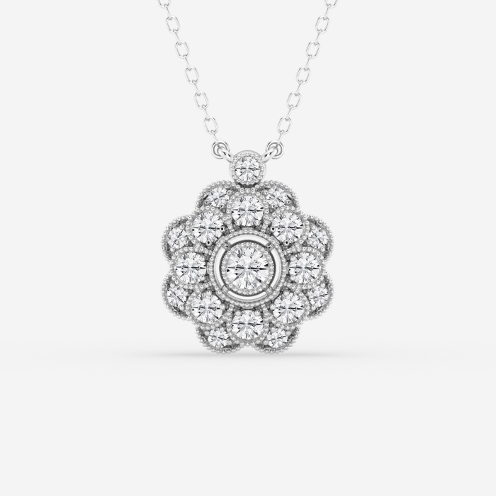 3/4 ctw Round Lab Grown Diamond Vintage Floral Milgrain Fashion Pendant