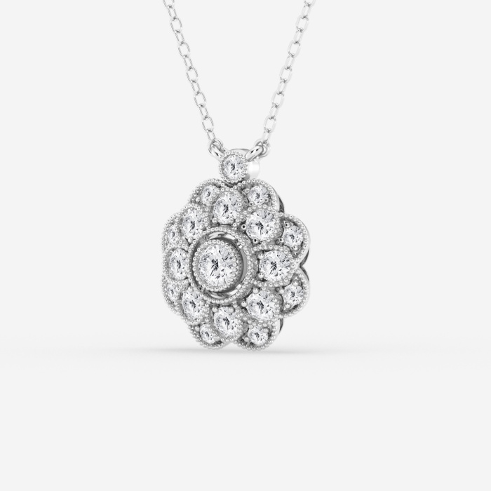 3/4 ctw Round Lab Grown Diamond Vintage Floral Milgrain Fashion Pendant