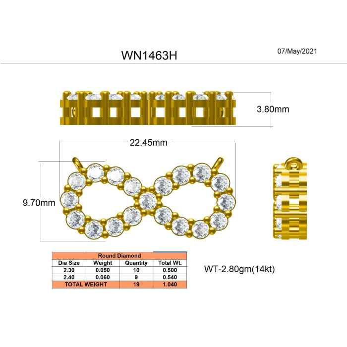 1 ctw Round Lab Grown Diamond Infinity Fashion Pendant