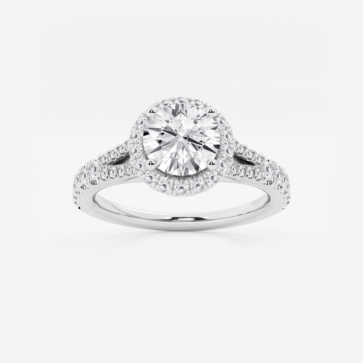 1 1/5 ctw Round Lab Grown Diamond Split Shank Halo Engagement Ring
