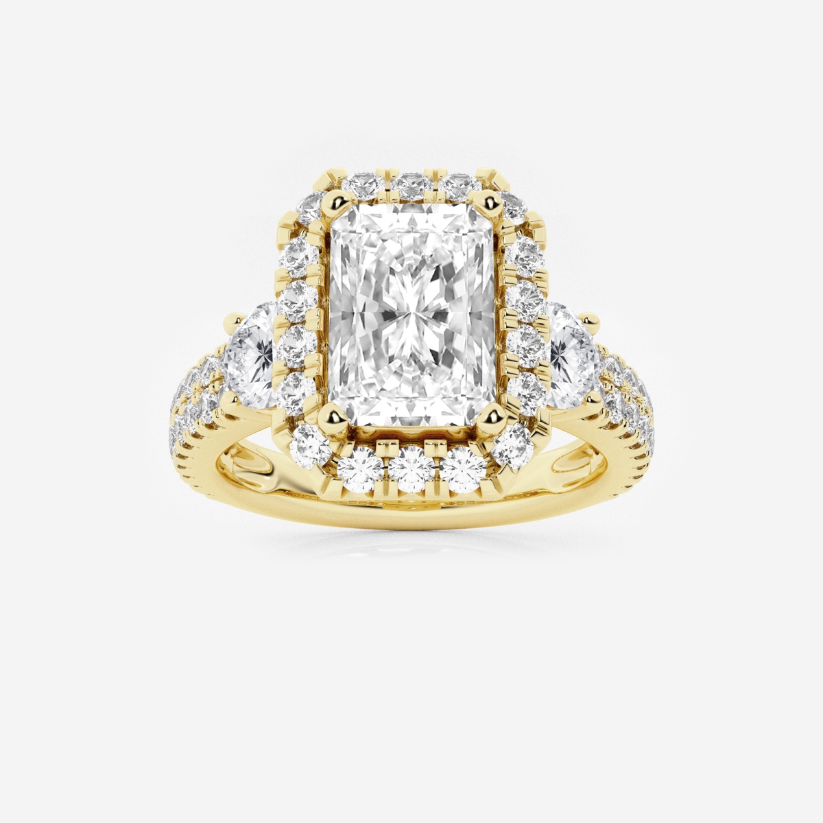 3 1/4 ctw Radiant Lab Grown Diamond Double Row Side Stones Halo Engagement Ring