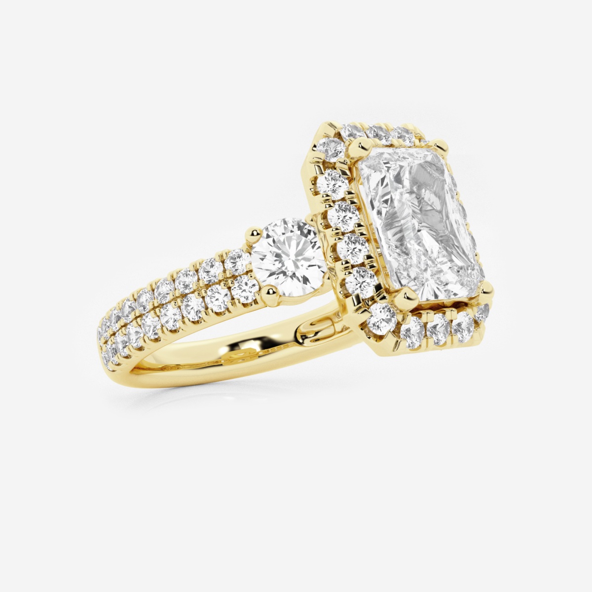 Additional Image 1 for  3 1/4 ctw Radiant Lab Grown Diamond Double Row Side Stones Halo Engagement Ring