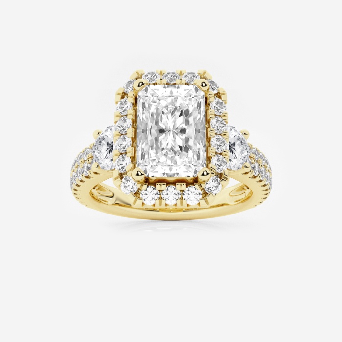3 1/4 ctw Radiant Lab Grown Diamond Double Row Side Stones Halo Engagement Ring