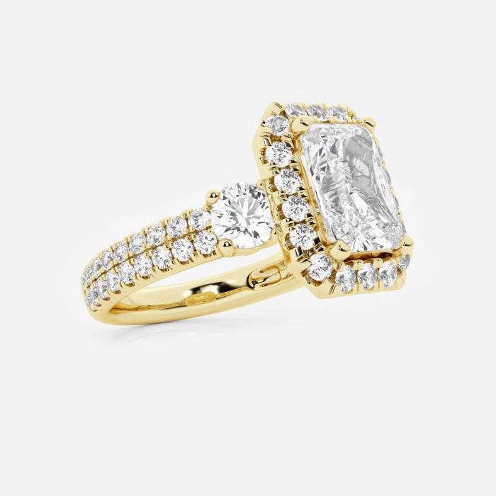 3 1/4 ctw Radiant Lab Grown Diamond Double Row Side Stones Halo Engagement Ring