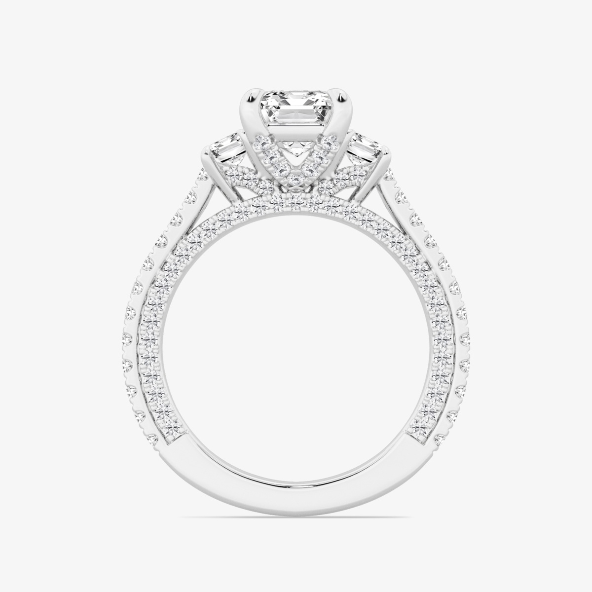 Additional Image 1 for  3 1/10 ctw Emerald Lab Grown Diamond Three Stone Engagement Ring with Side Diamonds