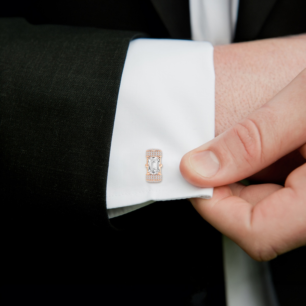 Additional Image 2 for  4 3/4 ctw Emerald Lab Grown Diamond Pave Framed Cufflinks