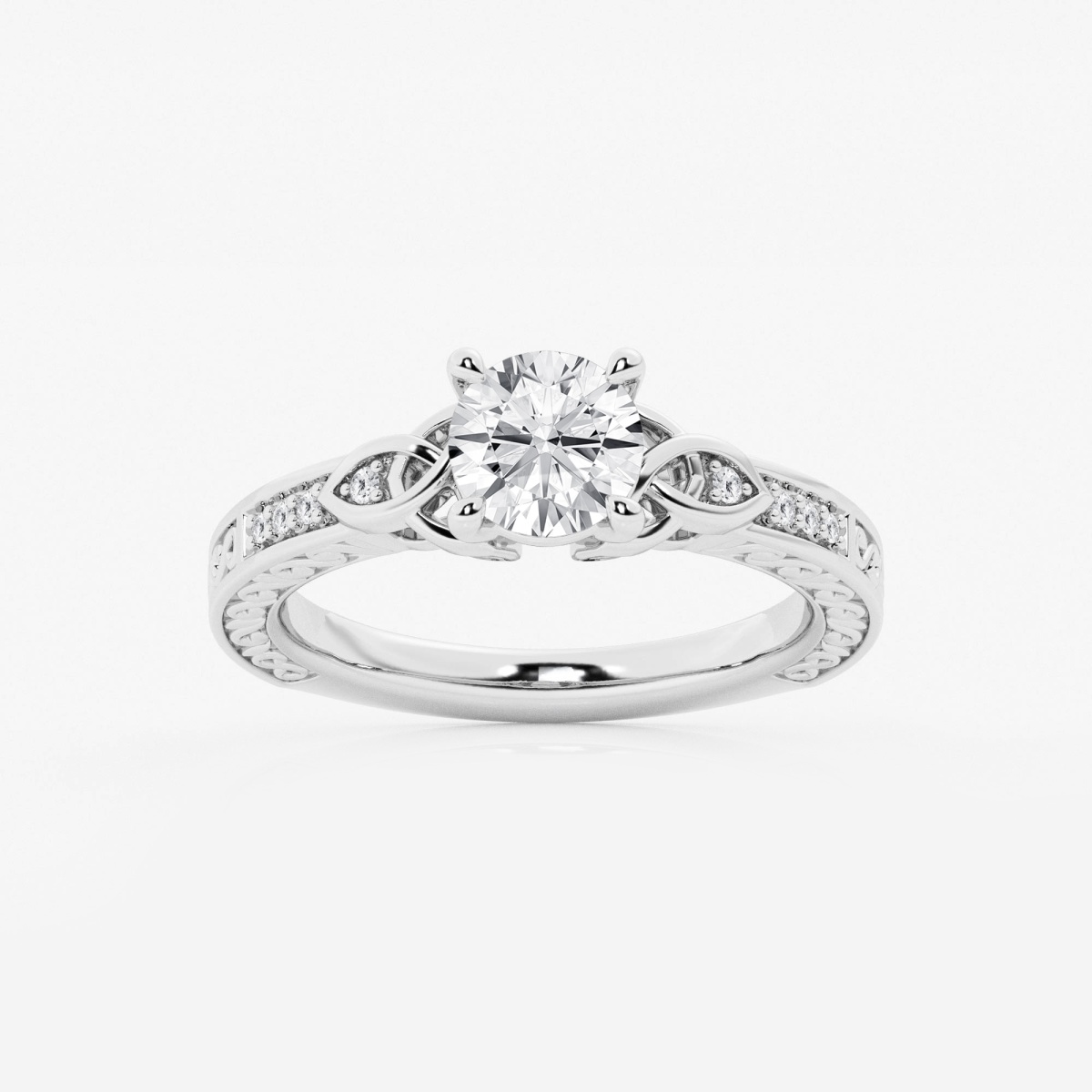 1 ctw Round Lab Grown Diamond Vintage Inspired Celtic Side Stone Engagement Ring