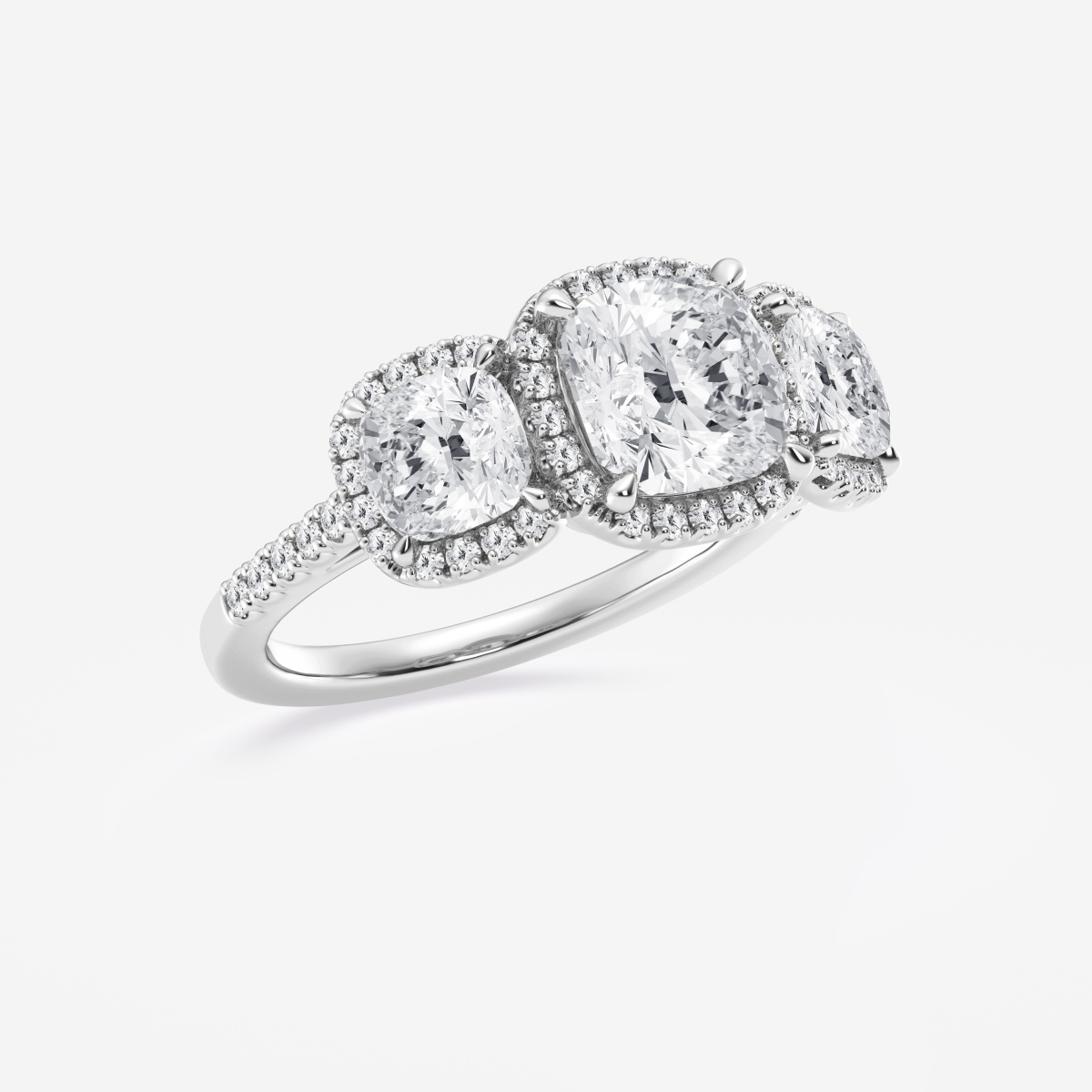 Additional Image 1 for  3 3/4 ctw Cushion Lab Grown Diamond Three Stone Halo Engagement Ring