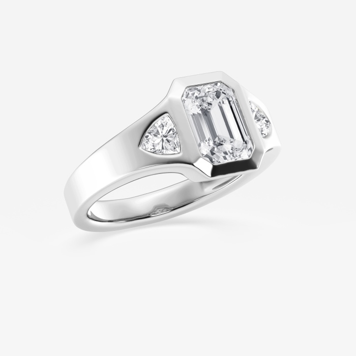 2 5/8 ctw Emerald Lab Grown Diamond Bezel Set With Trillion Three Stone Engagement Ring