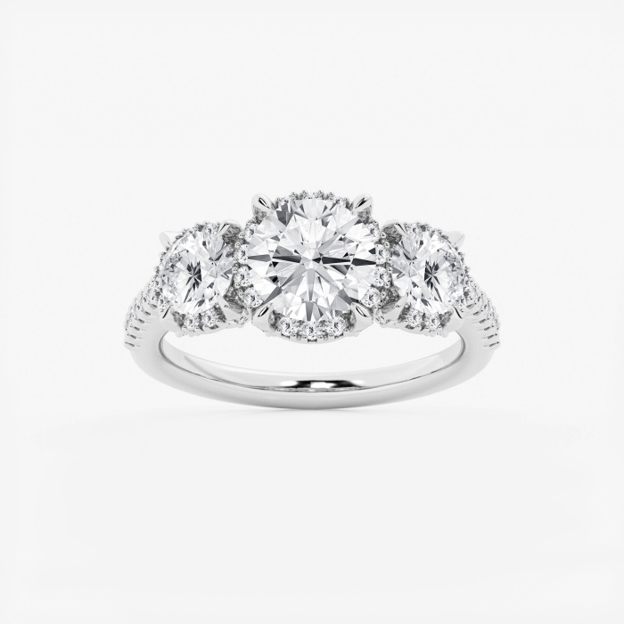 2 7/8 ctw Round Lab Grown Diamond Shadow Halo Three Stone Engagement Ring