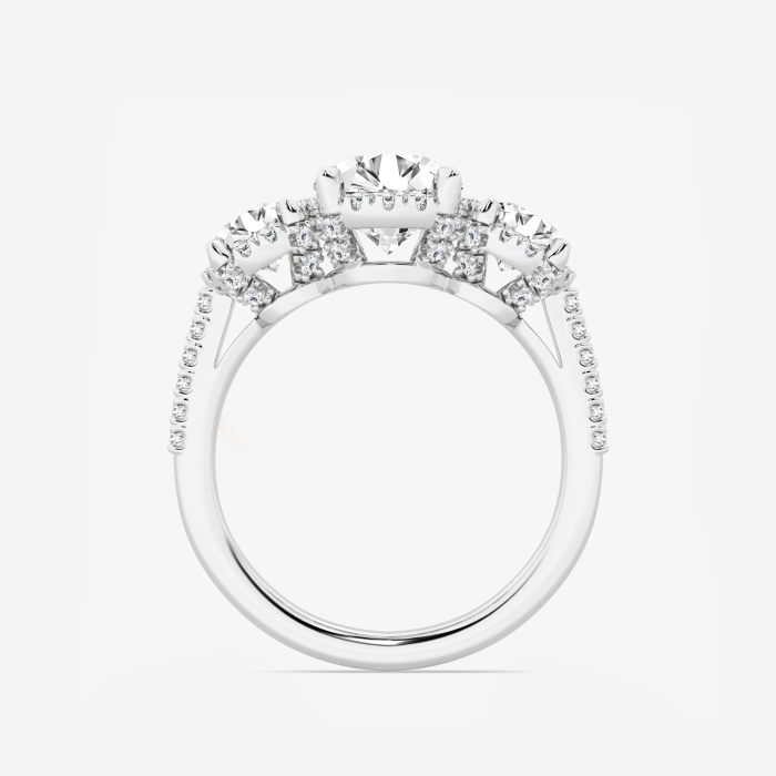 2 7/8 ctw Round Lab Grown Diamond Shadow Halo Three Stone Engagement Ring