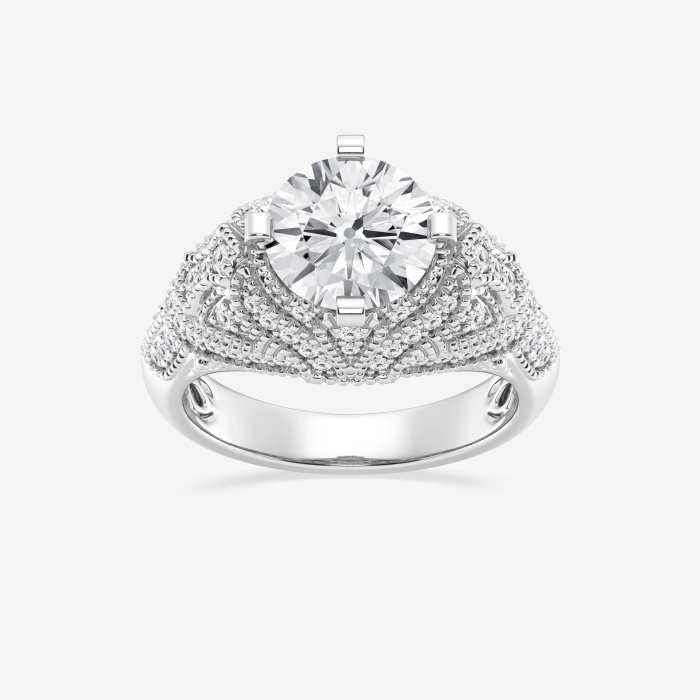 2 1/2 ctw Round Lab Grown Diamond Vintage Inspired Old Mine Cut Edwardian Style Engagement Ring