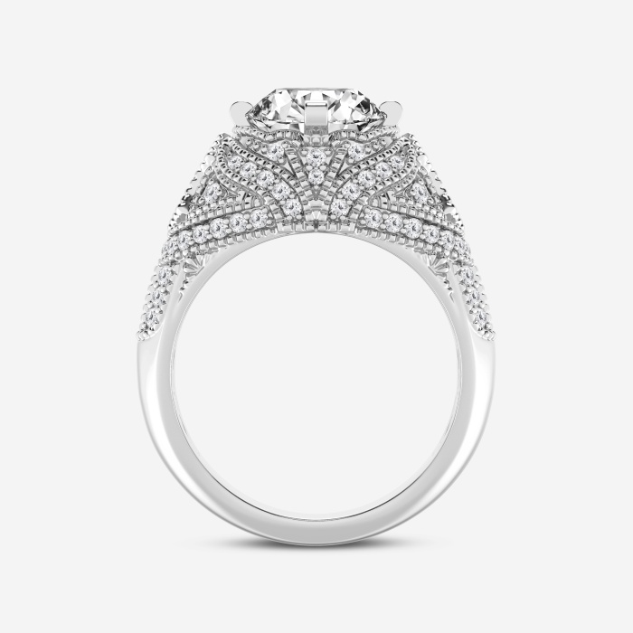2 1/2 ctw Round Lab Grown Diamond Vintage Inspired Old Mine Cut Edwardian Style Engagement Ring