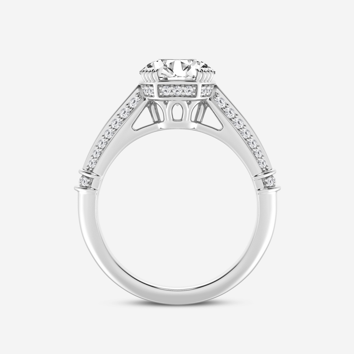 Additional Image 1 for  2 1/3 ctw Round Lab Grown Diamond Vintage Inspired Old Mine Cut Edwardian Style Knife Edge Engagement Ring