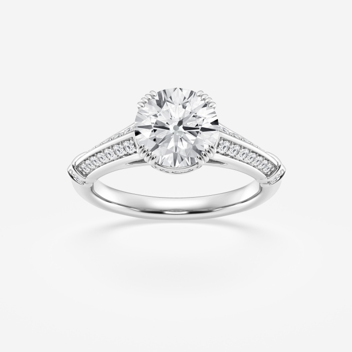 2 1/3 ctw Round Lab Grown Diamond Vintage Inspired Old Mine Cut Edwardian Style Knife Edge Engagement Ring