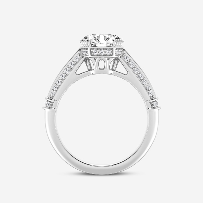 2 1/3 ctw Round Lab Grown Diamond Vintage Inspired Old Mine Cut Edwardian Style Knife Edge Engagement Ring