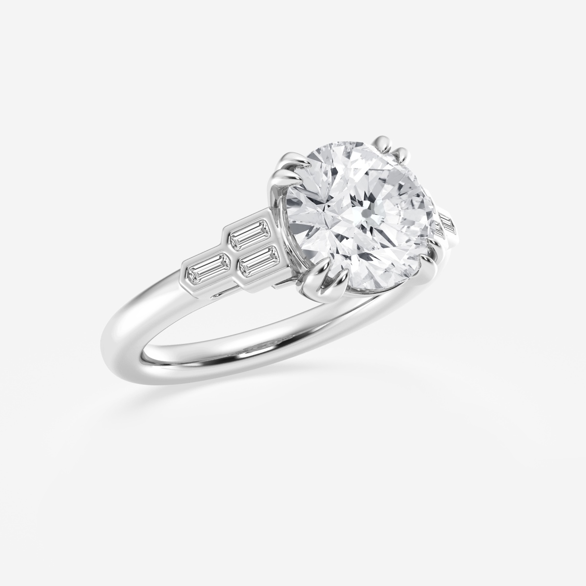 Additional Image 1 for  4 1/8 ctw Round Lab Grown Diamond Old Mine Cut Art Deco Side Stone Engagement Ring