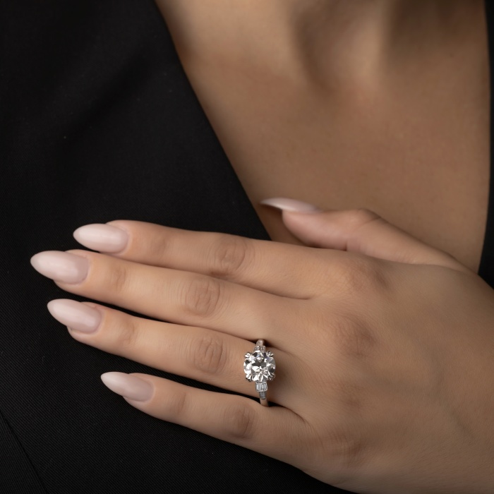 4 1/8 ctw Round Lab Grown Diamond Old Mine Cut Art Deco Side Stone Engagement Ring