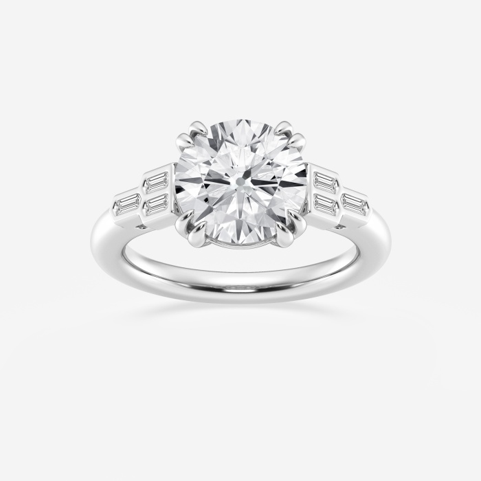 4 1/8 ctw Round Lab Grown Diamond Old Mine Cut Art Deco Side Stone Engagement Ring