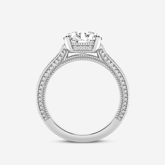 3 1/2 ctw Round Lab Grown Diamond Old Mine Cut Filigree Side Stone Engagement Ring