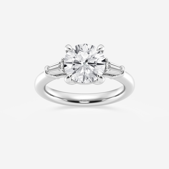 3 2/3 ctw Round Lab Grown Diamond Old Mine Cut Engagement Ring with Baguette Side Stones