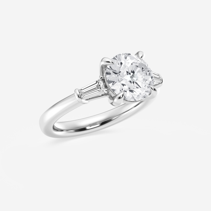 3 2/3 ctw Round Lab Grown Diamond Old Mine Cut Engagement Ring with Baguette Side Stones