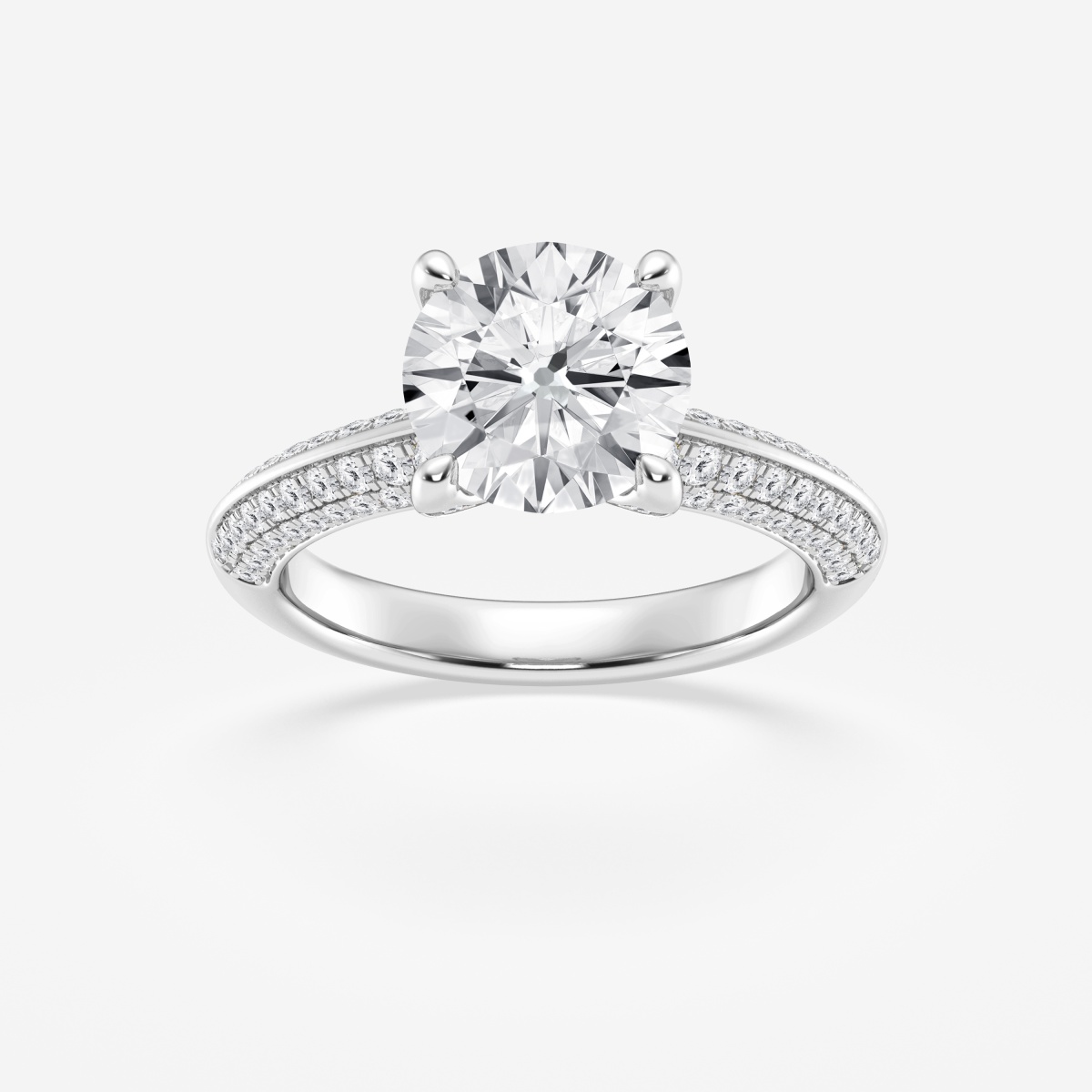 3 1/2 ctw Round Lab Grown Diamond Old Mine Cut in Micro Pave Setting Side Stone Engagement Ring