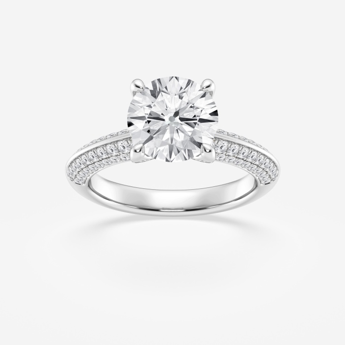 3 1/2 ctw Round Lab Grown Diamond Old Mine Cut in Micro Pave Setting Side Stone Engagement Ring