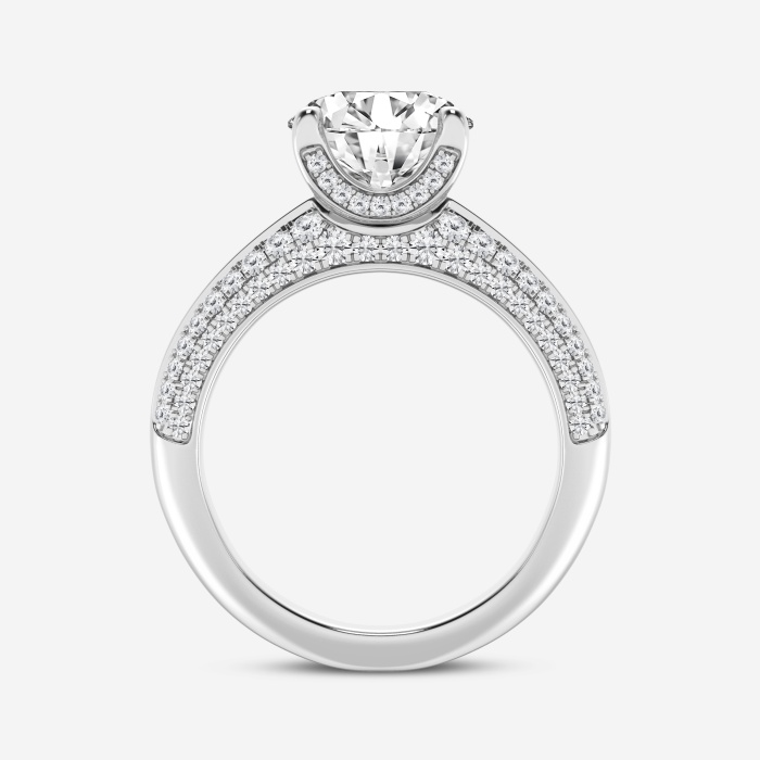 3 1/2 ctw Round Lab Grown Diamond Old Mine Cut in Micro Pave Setting Side Stone Engagement Ring