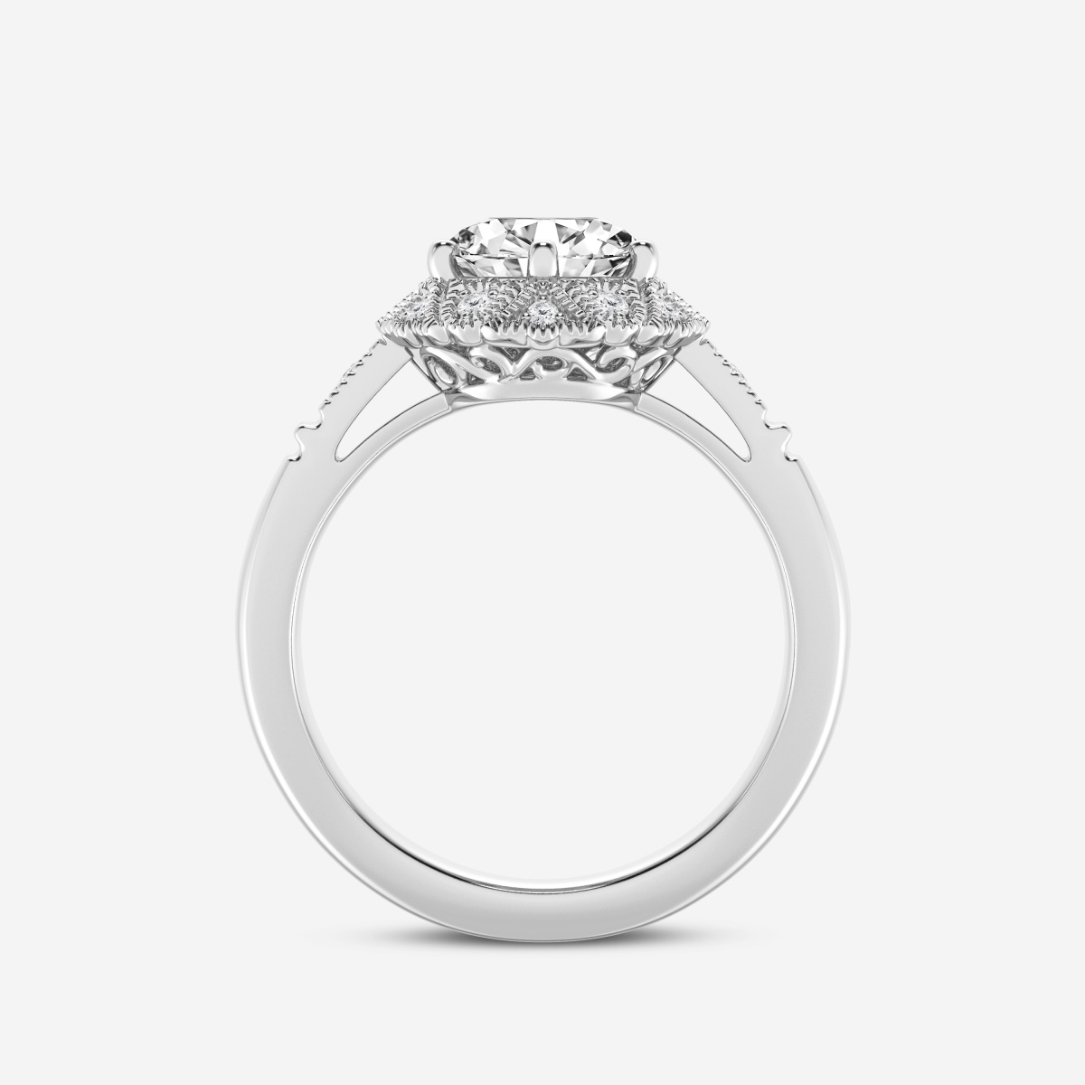 Additional Image 1 for  2 ctw Round Lab Grown Diamond Old Mine Cut Milgrain Halo Engagement Ring