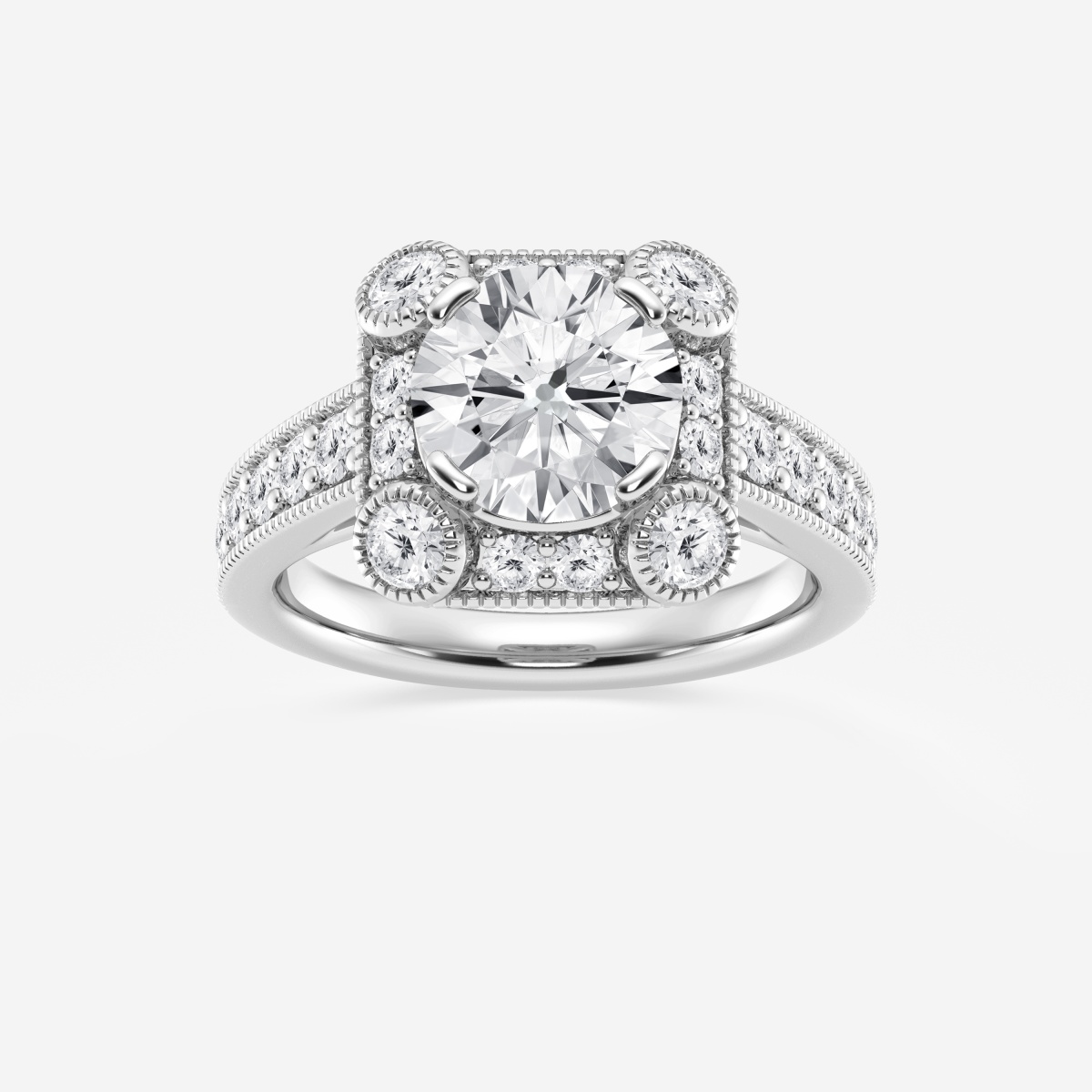 3 ctw Round Lab Grown Diamond Old Mine Cut Halo Engagement Ring in Milgrain Setting
