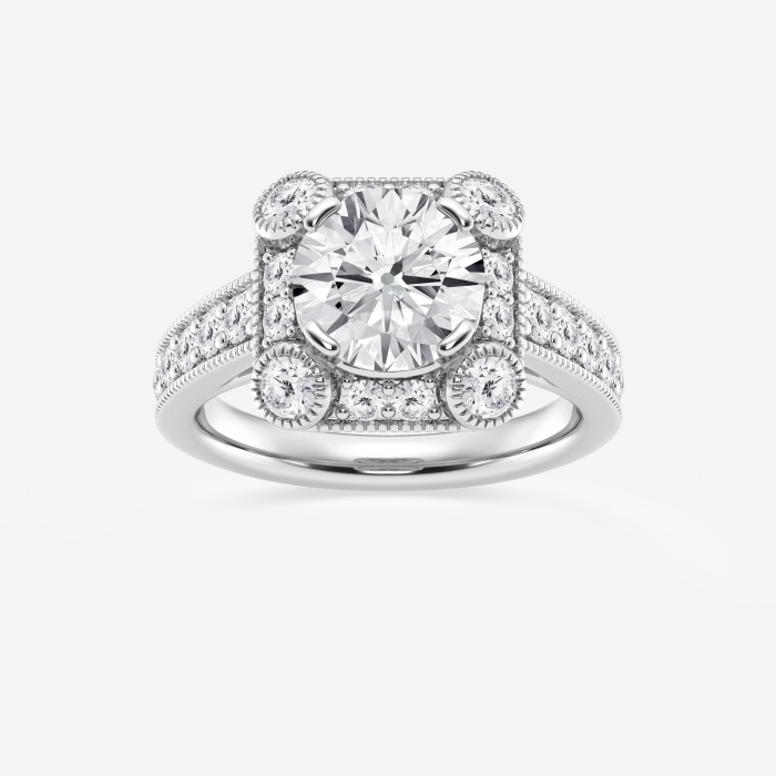 3 ctw Round Lab Grown Diamond Old Mine Cut Halo Engagement Ring in Milgrain Setting