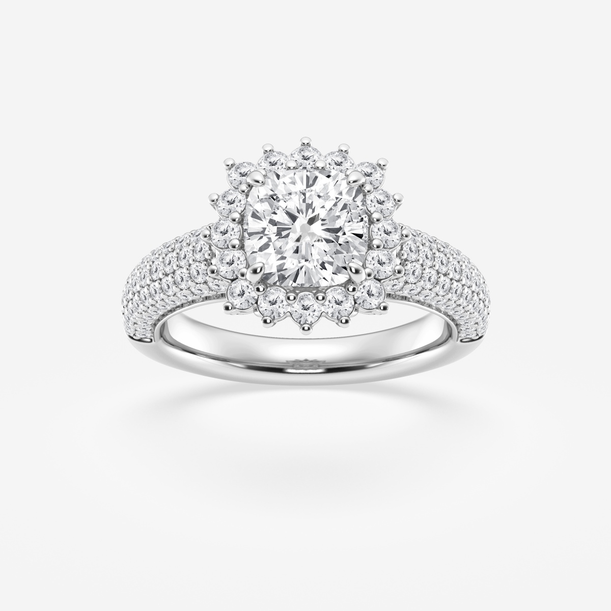 3 ctw Cushion Lab Grown Diamond Old Mine Cut Halo Engagement Ring
