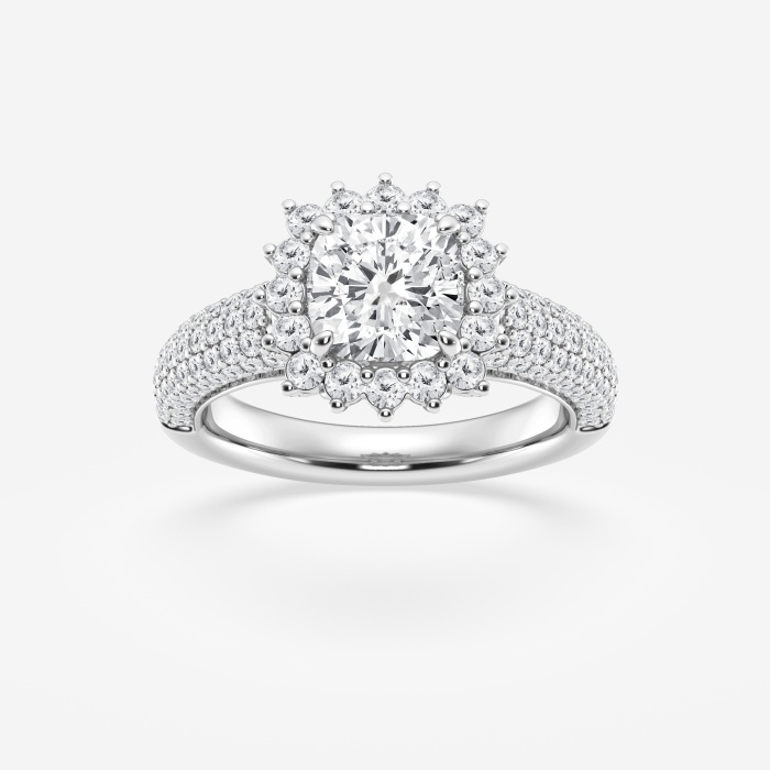 3 ctw Cushion Lab Grown Diamond Old Mine Cut Halo Engagement Ring