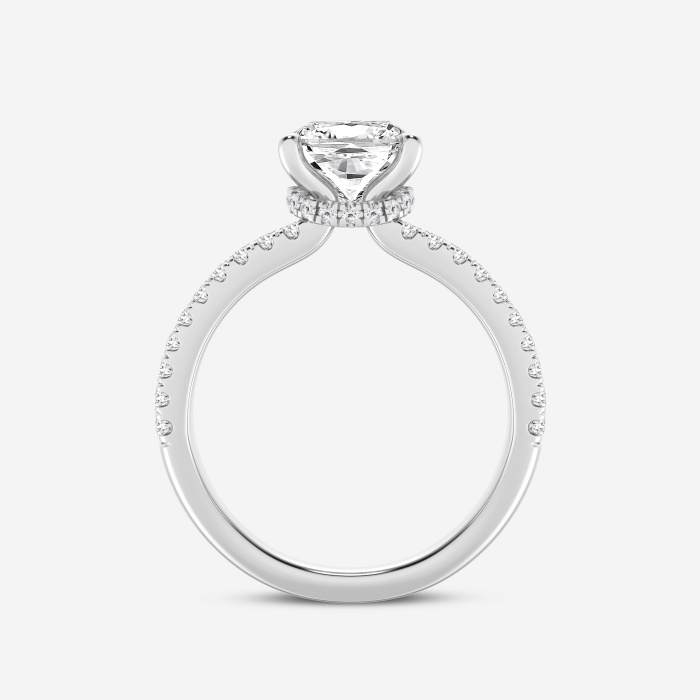 3 ctw Cushion Lab Grown Diamond Old Mine Cut Split Shank Hidden Halo Engagement Ring